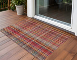 Homeroots 3' X 5' Red Orange And Brown Plaid Washable Non Skid Indoor Outdoor Area Rug Red Polyester 561915