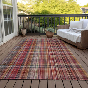 Homeroots 3' X 5' Red Orange And Brown Plaid Washable Non Skid Indoor Outdoor Area Rug Red Polyester 561915