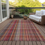 Homeroots 3' X 5' Red Orange And Brown Plaid Washable Non Skid Indoor Outdoor Area Rug Red Polyester 561915