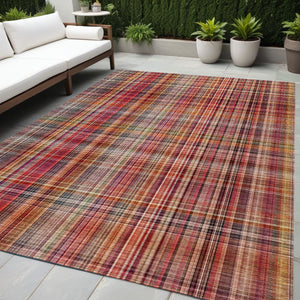 Homeroots 2' Stylish Plaid Washable Non-skid Indoor Outdoor Area Rug For Kids And Pets In Chic Design Red Polyester 561916