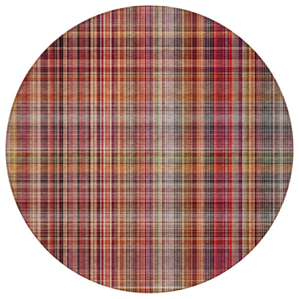 Homeroots 2' Stylish Plaid Washable Non-skid Indoor Outdoor Area Rug For Kids And Pets In Chic Design Red Polyester 561917