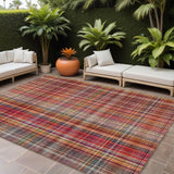 Homeroots 8' X 10' Red Plaid Washable Non Skid Indoor Outdoor Area Rug Red Polyester 561918