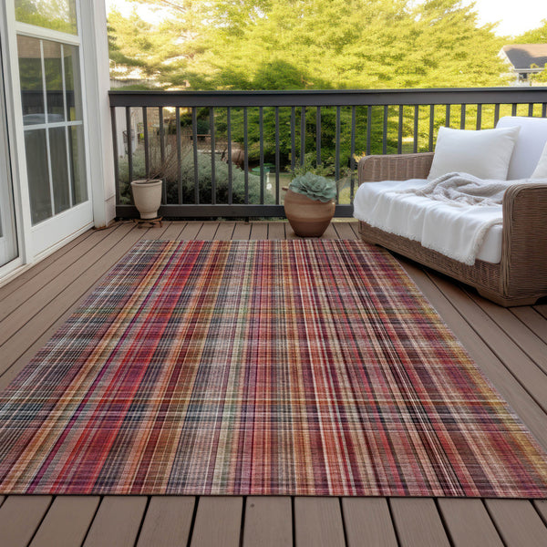 Homeroots 8' X 10' Red Plaid Washable Non Skid Indoor Outdoor Area Rug Red Polyester 561918
