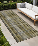 Homeroots 2' X 8' Green Beige And Gray Plaid Washable Non Skid Indoor Outdoor Area Rug Taupe Polyester 561922