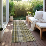 Homeroots 2' X 8' Green Beige And Gray Plaid Washable Non Skid Indoor Outdoor Area Rug Taupe Polyester 561922