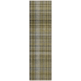 Homeroots 2' X 8' Green Beige And Gray Plaid Washable Non Skid Indoor Outdoor Area Rug Taupe Polyester 561922