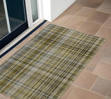 Homeroots 3' X 5' Green Beige And Gray Plaid Washable Non Skid Indoor Outdoor Area Rug Taupe Polyester 561924