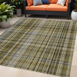 Homeroots 2' Stylish Plaid Washable Non-skid Indoor Outdoor Area Rug For Kids And Pets In Chic Design Taupe Polyester 561925