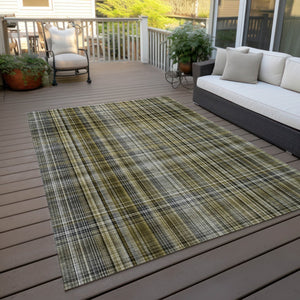 Homeroots 2' Stylish Plaid Washable Non-skid Indoor Outdoor Area Rug For Kids And Pets In Chic Design Taupe Polyester 561925