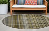 Homeroots 8' X 8' Green Beige And Gray Round Plaid Washable Non Skid Indoor Outdoor Area Rug Taupe Polyester 561926