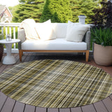 Homeroots 8' X 8' Green Beige And Gray Round Plaid Washable Non Skid Indoor Outdoor Area Rug Taupe Polyester 561926