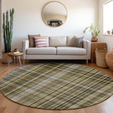 Homeroots 8' X 8' Green Beige And Gray Round Plaid Washable Non Skid Indoor Outdoor Area Rug Taupe Polyester 561926