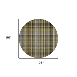 Homeroots 8' X 8' Green Beige And Gray Round Plaid Washable Non Skid Indoor Outdoor Area Rug Taupe Polyester 561926