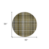 Homeroots 8' X 8' Green Beige And Gray Round Plaid Washable Non Skid Indoor Outdoor Area Rug Taupe Polyester 561926