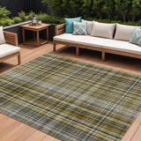 Homeroots 8' X 10' Green Beige And Gray Plaid Washable Non Skid Indoor Outdoor Area Rug Taupe Polyester 561927