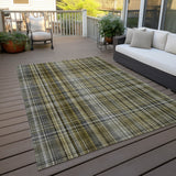 Homeroots 8' X 10' Green Beige And Gray Plaid Washable Non Skid Indoor Outdoor Area Rug Taupe Polyester 561927