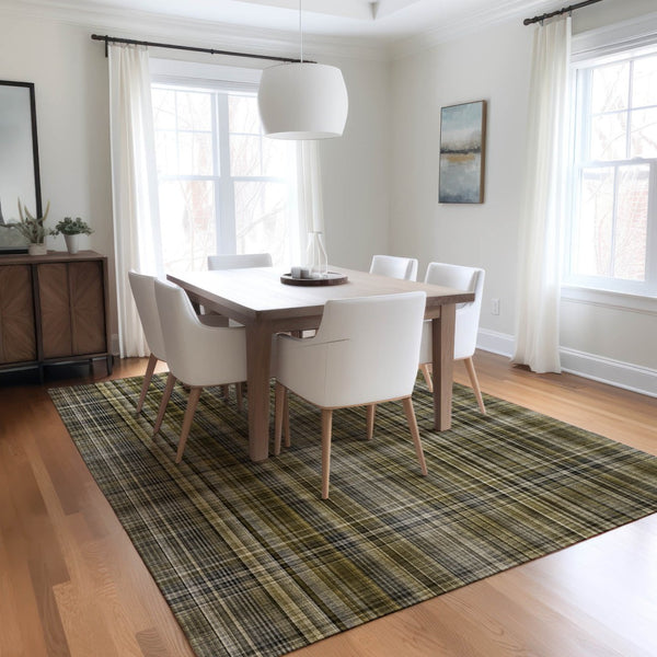 Homeroots 2' Stylish Plaid Washable Non-skid Indoor Outdoor Area Rug For Kids And Pets In Chic Design Taupe Polyester 561928