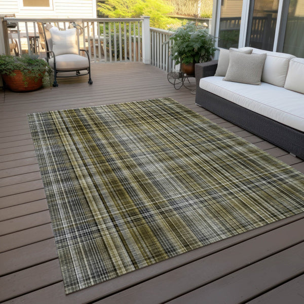 Homeroots 2' Stylish Plaid Washable Non-skid Indoor Outdoor Area Rug For Kids And Pets In Chic Design Taupe Polyester 561928