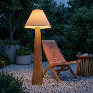 Palmia Woven Rattan Solar Outdoor Floor Lamp with Warm Led Ambient Lighting