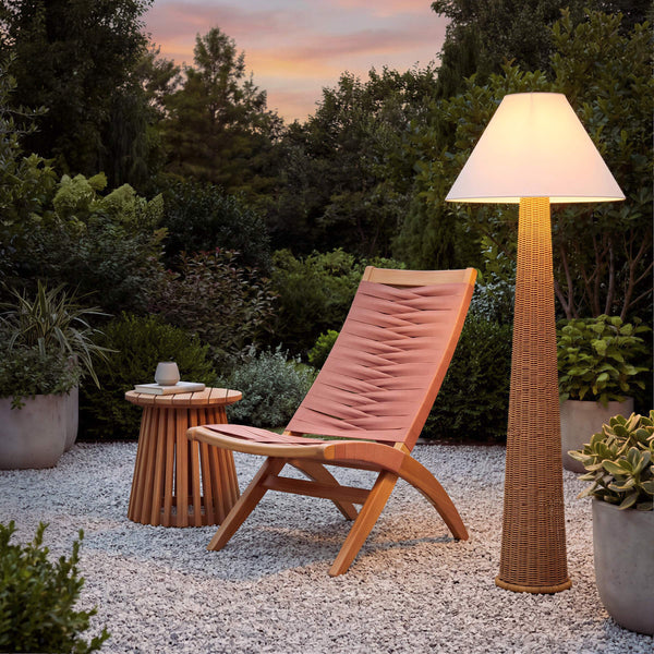Palmia Woven Rattan Solar Outdoor Floor Lamp with Warm Led Ambient Lighting