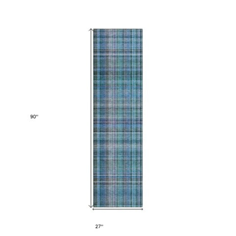 Homeroots 2' Stylish Plaid Washable Non-skid Indoor Outdoor Area Rug For Kids And Pets In Chic Design Teal Polyester 561931