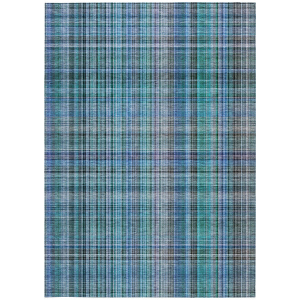 Homeroots 3' X 5' Blue Teal And Gray Plaid Washable Non Skid Indoor Outdoor Area Rug Teal Polyester 561933