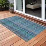 Homeroots 3' X 5' Blue Teal And Gray Plaid Washable Non Skid Indoor Outdoor Area Rug Teal Polyester 561933