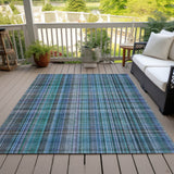 Homeroots 3' X 5' Blue Teal And Gray Plaid Washable Non Skid Indoor Outdoor Area Rug Teal Polyester 561933