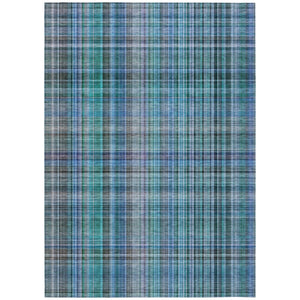 Homeroots 3' X 5' Blue Teal And Gray Plaid Washable Non Skid Indoor Outdoor Area Rug Teal Polyester 561933