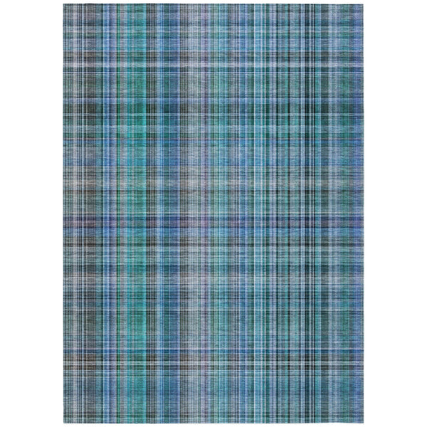Homeroots 3' X 5' Blue Teal And Gray Plaid Washable Non Skid Indoor Outdoor Area Rug Teal Polyester 561933