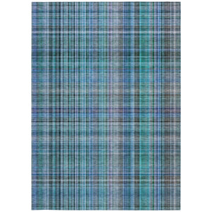 Homeroots 3' X 5' Blue Teal And Gray Plaid Washable Non Skid Indoor Outdoor Area Rug Teal Polyester 561933