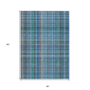 Homeroots 2' Stylish Plaid Washable Non-skid Indoor Outdoor Area Rug For Kids And Pets In Chic Design Teal Polyester 561934
