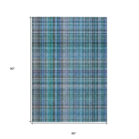 Homeroots 2' Stylish Plaid Washable Non-skid Indoor Outdoor Area Rug For Kids And Pets In Chic Design Teal Polyester 561934