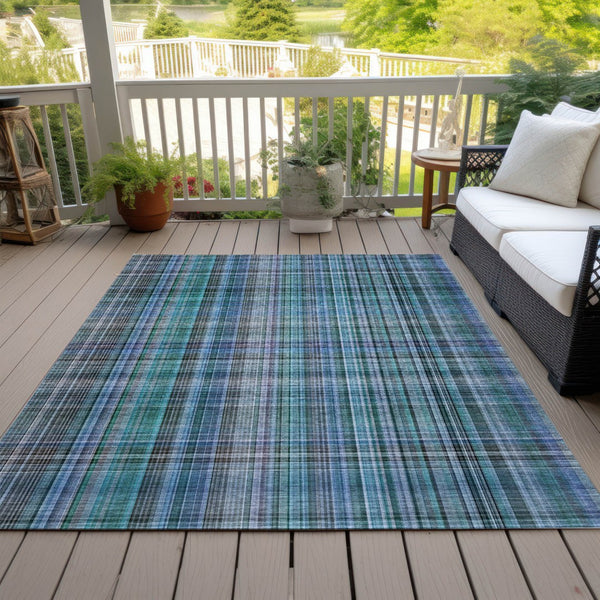 Homeroots 2' Stylish Plaid Washable Non-skid Indoor Outdoor Area Rug For Kids And Pets In Chic Design Teal Polyester 561934
