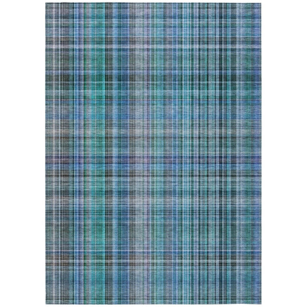 HomeRoots 5' X 8' Classic Plaid Washable Non-Skid Area Rug for Indoor & Outdoor Spaces – Durable & Stylish Teal 561934