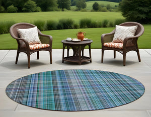 Homeroots 2' Stylish Plaid Washable Non-skid Indoor Outdoor Area Rug For Kids And Pets In Chic Design Teal Polyester 561935