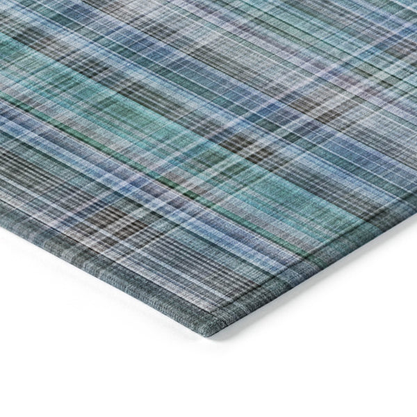 Homeroots 2' Stylish Plaid Washable Non-skid Indoor Outdoor Area Rug For Kids And Pets In Chic Design Teal Polyester 561935