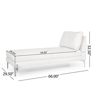 English Elm Christopher Knight Home® - CHAISE Plush Fabric Lounge with Silver Bracket Legs and Backrest Pillow for Stylish Comfort Ivory 66.75 L x 30.5 W x 12.25 H 68109.00IVR