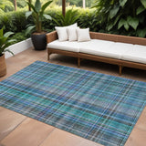 Homeroots 8' X 10' Blue Teal And Gray Plaid Washable Non Skid Indoor Outdoor Area Rug Teal Polyester 561936