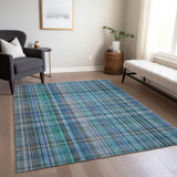 Homeroots 8' X 10' Blue Teal And Gray Plaid Washable Non Skid Indoor Outdoor Area Rug Teal Polyester 561936