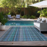 Homeroots 8' X 10' Blue Teal And Gray Plaid Washable Non Skid Indoor Outdoor Area Rug Teal Polyester 561936