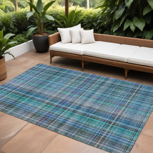 Homeroots 2' Stylish Plaid Washable Non-skid Indoor Outdoor Area Rug For Kids And Pets In Chic Design Teal Polyester 561938