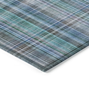 Homeroots 2' Stylish Plaid Washable Non-skid Indoor Outdoor Area Rug For Kids And Pets In Chic Design Teal Polyester 561938