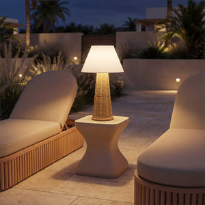 Palmia Solar Woven Rattan Outdoor Table Lamp with Warm Led and Usb Recharge
