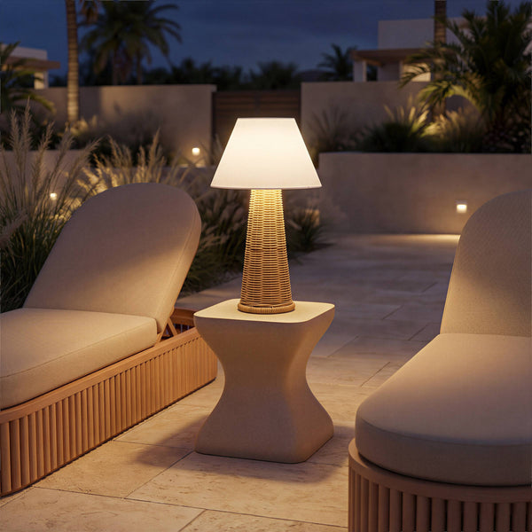 Palmia Solar Woven Rattan Outdoor Table Lamp with Warm Led and Usb Recharge