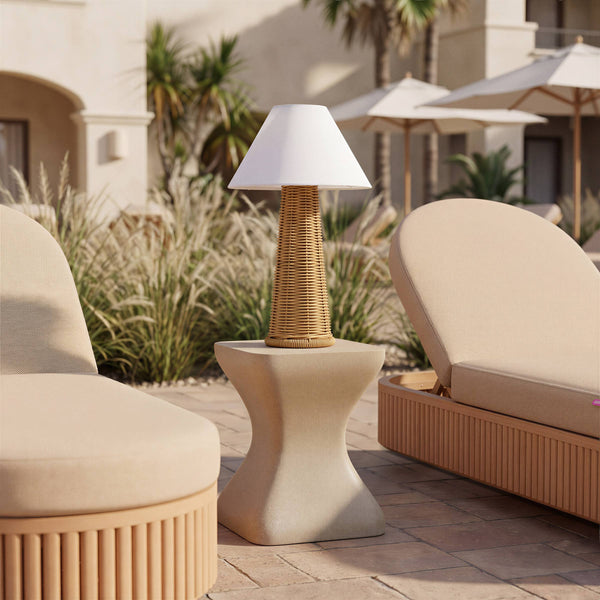 Palmia Solar Woven Rattan Outdoor Table Lamp with Warm Led and Usb Recharge