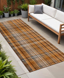 Homeroots 2' X 8' Orange Brown And Gray Plaid Washable Non Skid Indoor Outdoor Area Rug Terracotta Polyester 561940