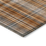 Homeroots 2' X 8' Orange Brown And Gray Plaid Washable Non Skid Indoor Outdoor Area Rug Terracotta Polyester 561940