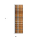 Homeroots 2' X 8' Orange Brown And Gray Plaid Washable Non Skid Indoor Outdoor Area Rug Terracotta Polyester 561940