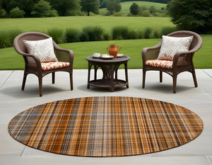 Homeroots 2' Stylish Plaid Washable Non-skid Indoor Outdoor Area Rug For Kids And Pets In Chic Design Terracotta Polyester 561944